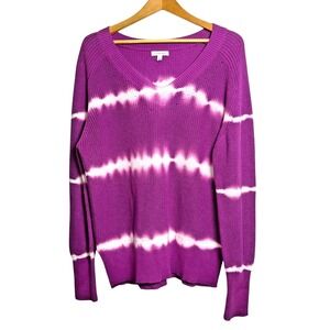 Johnny Was Tie Dye Sweater Womens Medium Pre-Owned V-Neck Purple Ribbed Boho